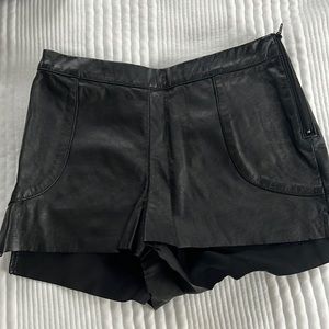 Black faux leather shorts